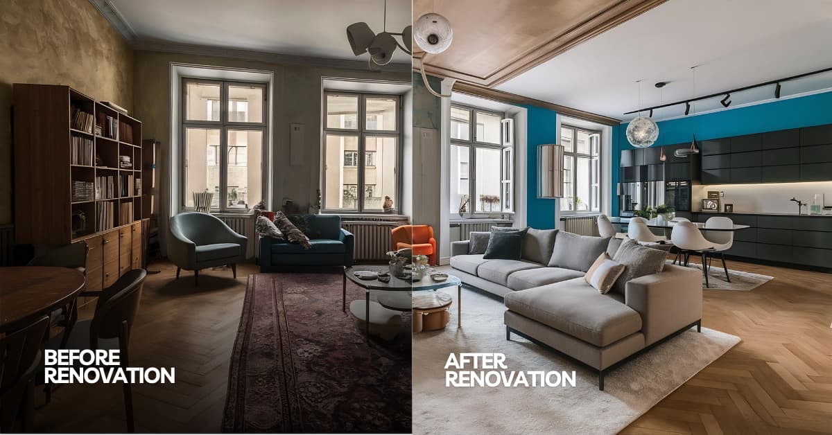 Home renovation project showing the transformation of an existing house through structural upgrades and modern interior improvements