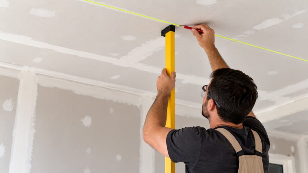 Step two of building wall stud : Transfer the Line to the Ceiling