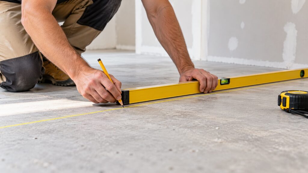First step of wall studs : Mark the Floor Line